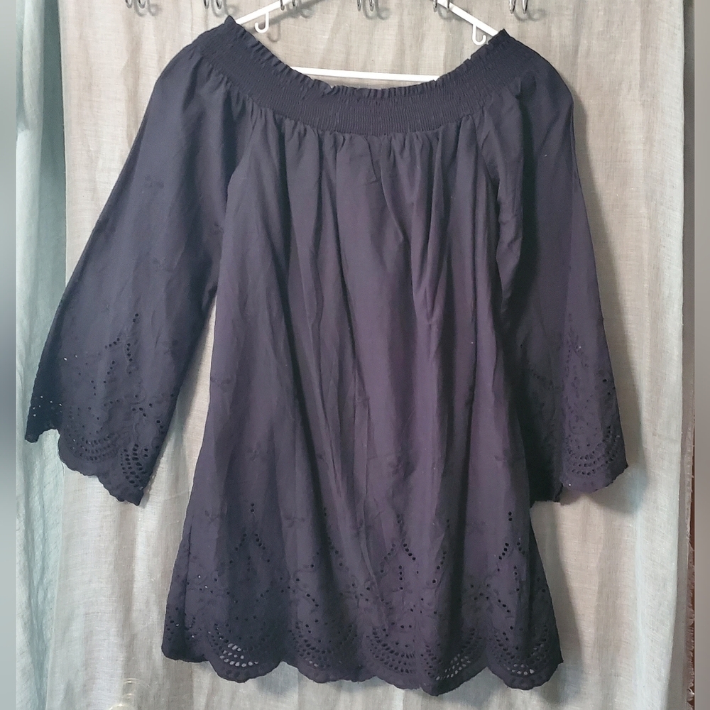 Tea n Cup Off-Shoulder Eyelet Dress